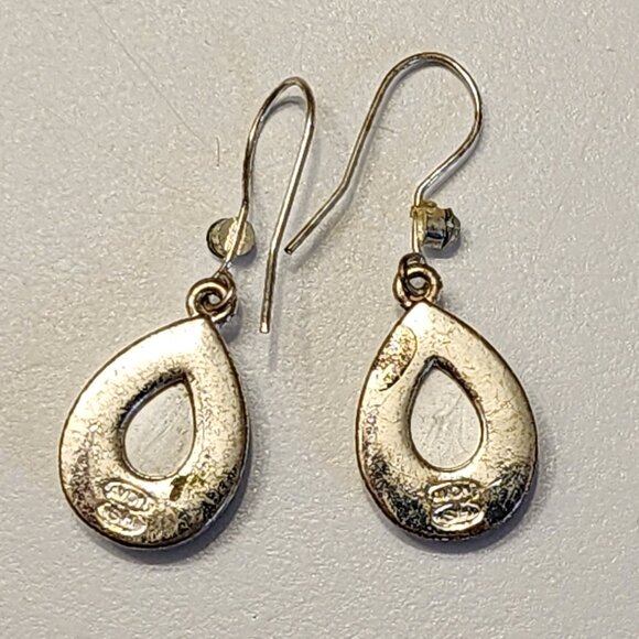 Avon Vintage Burnished Silver Tone Yellow Stone Drop Dangle Earrings - Picture 13 of 13